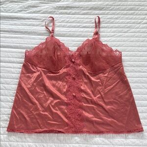 Vintage Lace Trim Satin Camisole in Dusty Rose